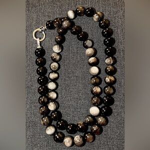 - Silver Obsidian Crystal Necklace 10mm.  So beautiful. Dress up or casual…